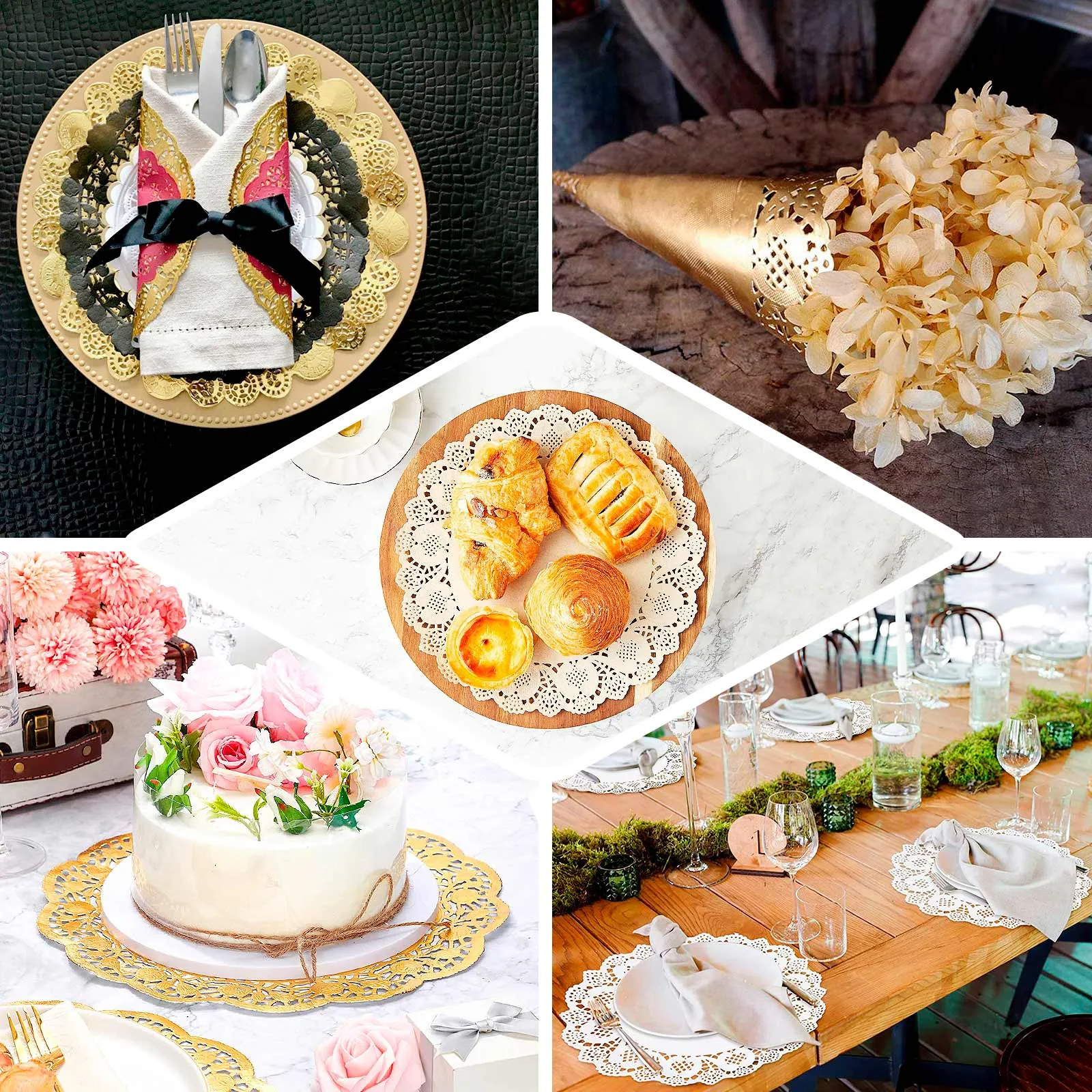 100 Pcs 12" Round White Lace Paper Doilies, Food Grade Paper Placemats
