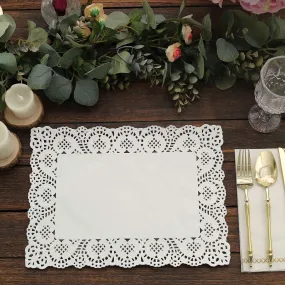 100 Pcs Paper Rectangle Placemats 14"x10" White - Food Grade Lace Paper Doilies for Desserts, Crafts & Table Decor