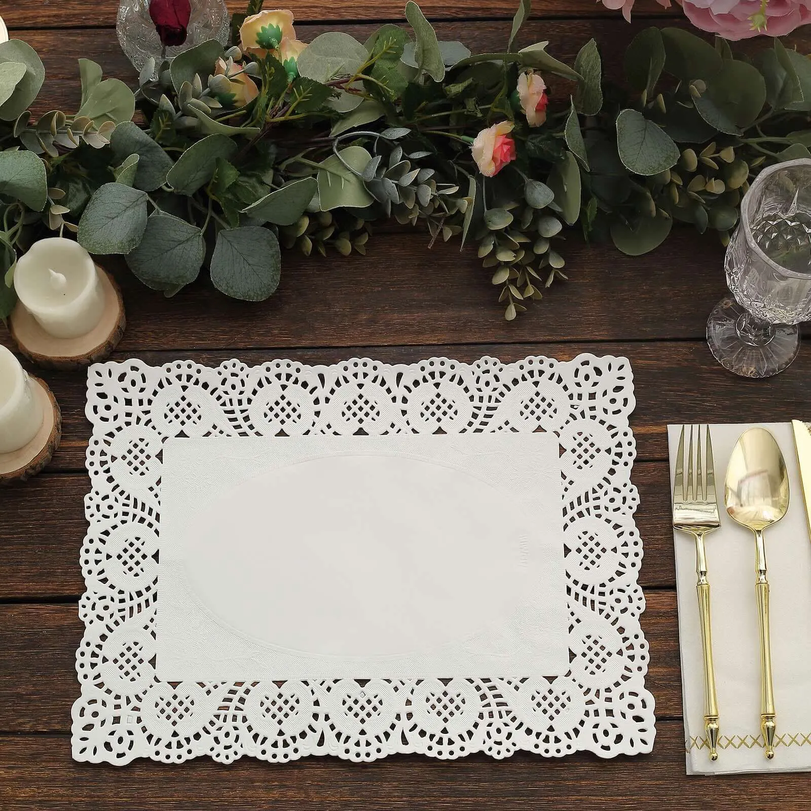 100 Pcs Paper Rectangle Placemats 14"x10" White - Food Grade Lace Paper Doilies for Desserts, Crafts & Table Decor