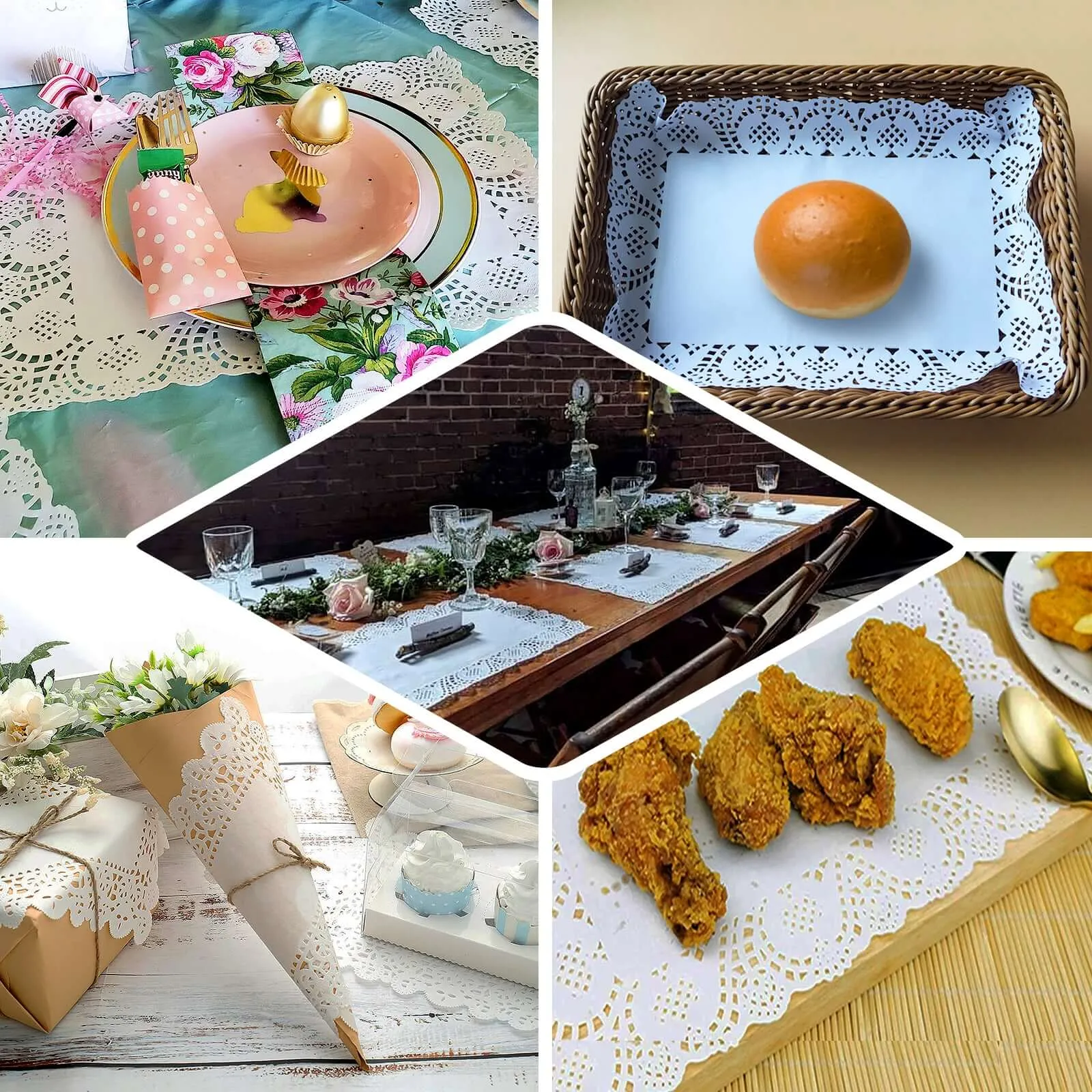 100 Pcs Paper Rectangle Placemats 14"x10" White - Food Grade Lace Paper Doilies for Desserts, Crafts & Table Decor
