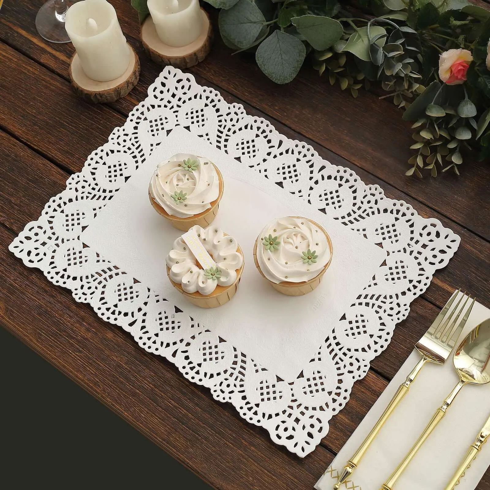 100 Pcs Paper Rectangle Placemats 14"x10" White - Food Grade Lace Paper Doilies for Desserts, Crafts & Table Decor