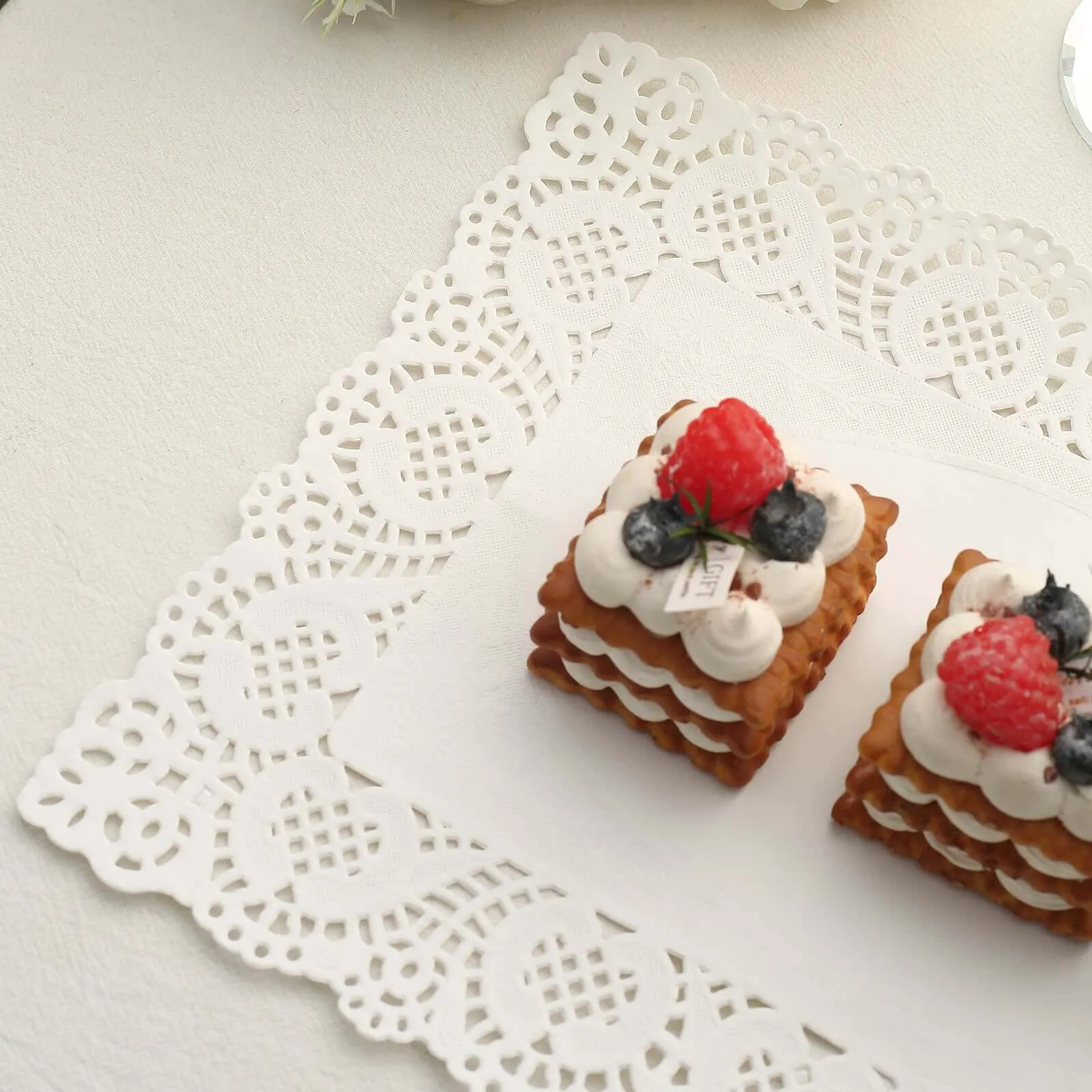 100 Pcs Paper Rectangle Placemats 14"x10" White - Food Grade Lace Paper Doilies for Desserts, Crafts & Table Decor