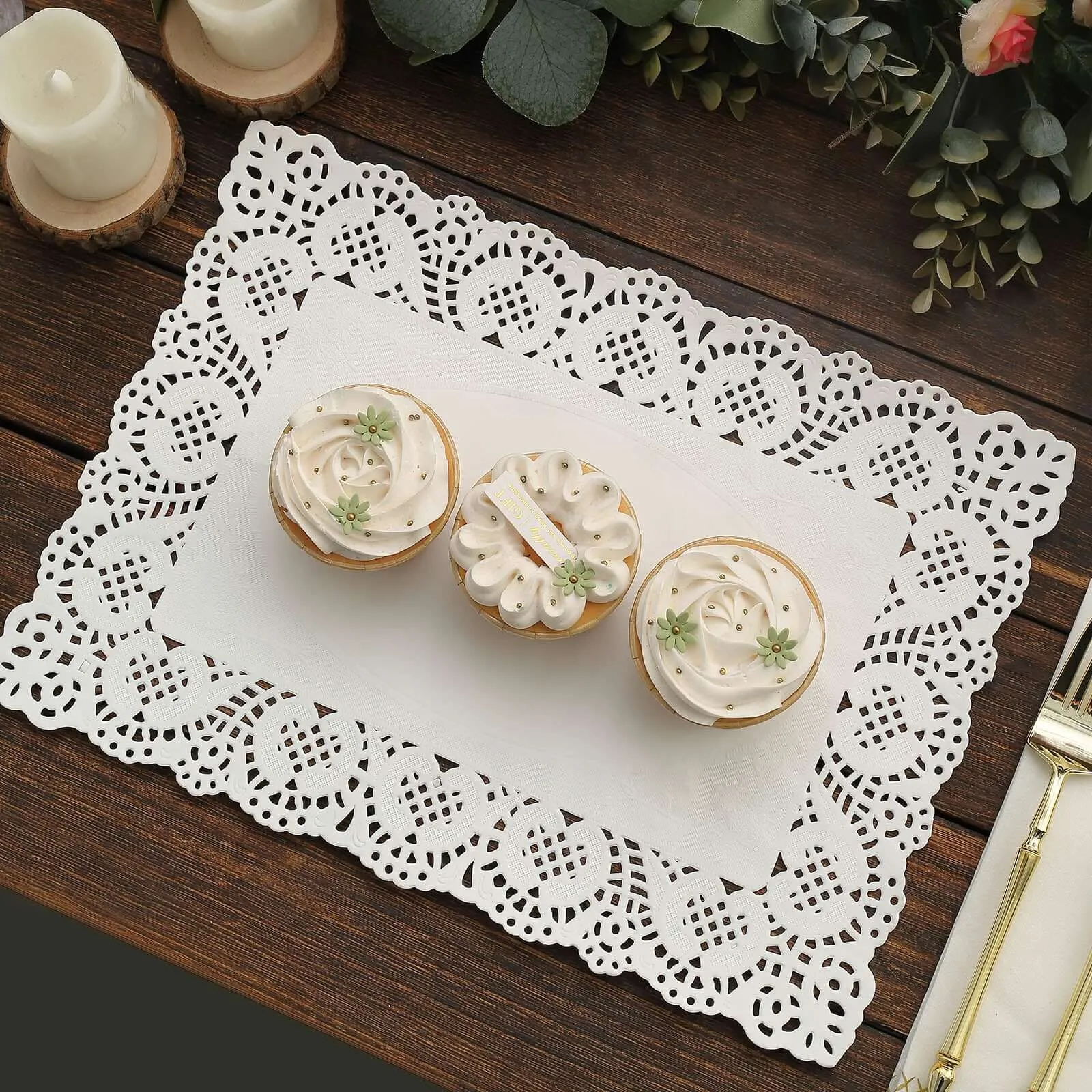 100 Pcs Paper Rectangle Placemats 14"x10" White - Food Grade Lace Paper Doilies for Desserts, Crafts & Table Decor