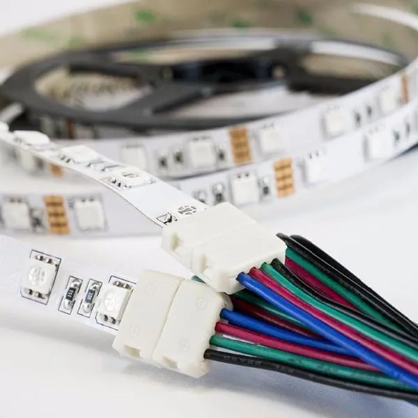 10mm (5050) Solderless LED Light Strip Connectors and Extensions : RGB Multicolor - Strip to 4 Pin (4 Pack)
