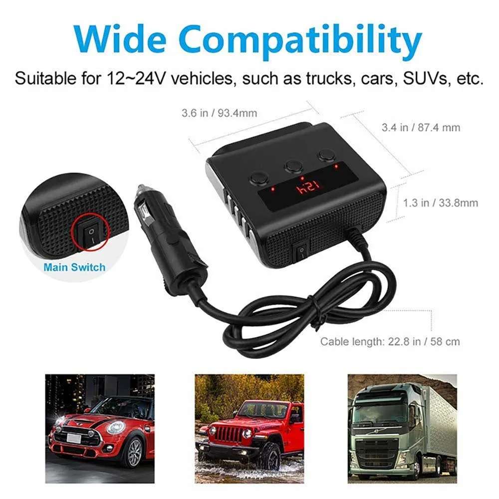 120w Car Cigarette Lighter Adapter Quick Charge 3.0 12v/24v 3