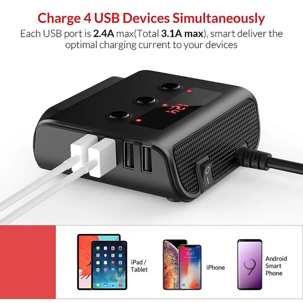 120w Car Cigarette Lighter Adapter Quick Charge 3.0 12v/24v 3