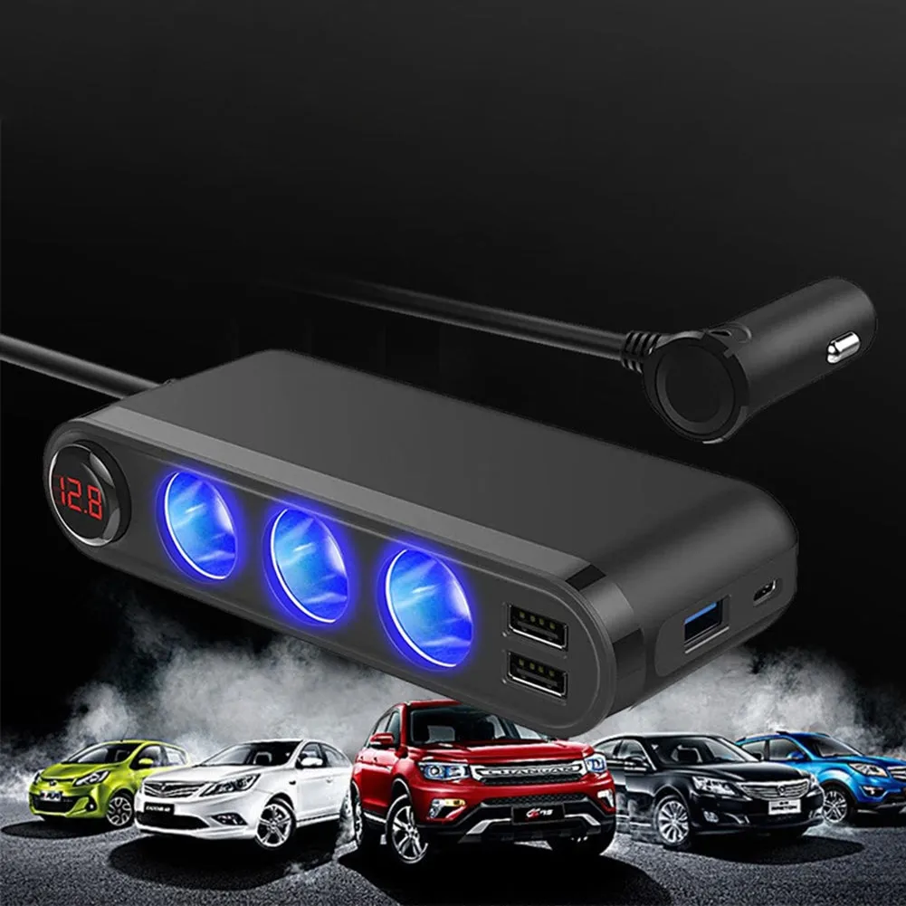 120w Cigarette Lighter Plug Splitter 3usb Qc3.0 Car Charger