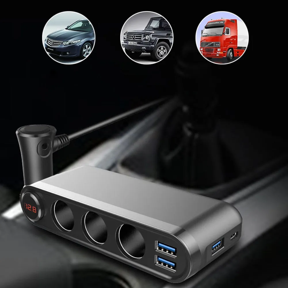 120w Cigarette Lighter Plug Splitter 3usb Qc3.0 Car Charger