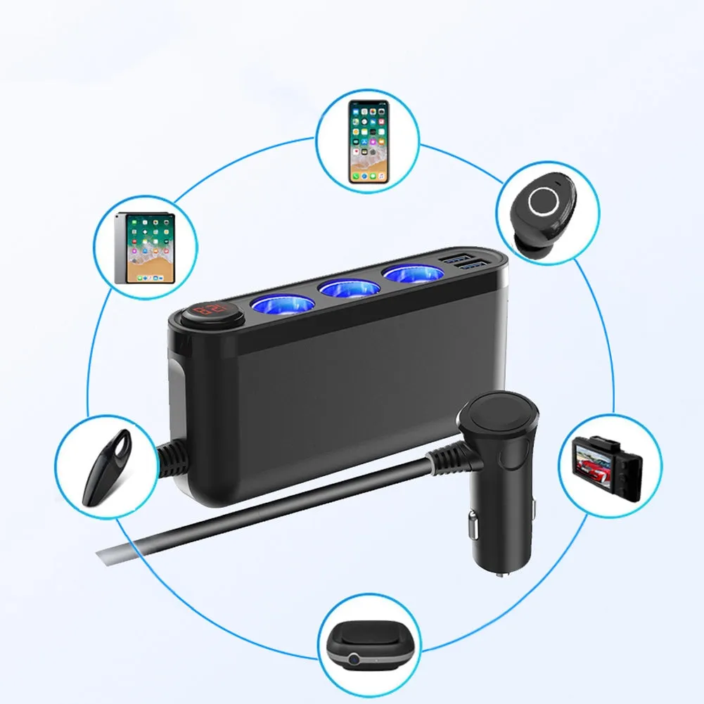 120w Cigarette Lighter Plug Splitter 3usb Qc3.0 Car Charger