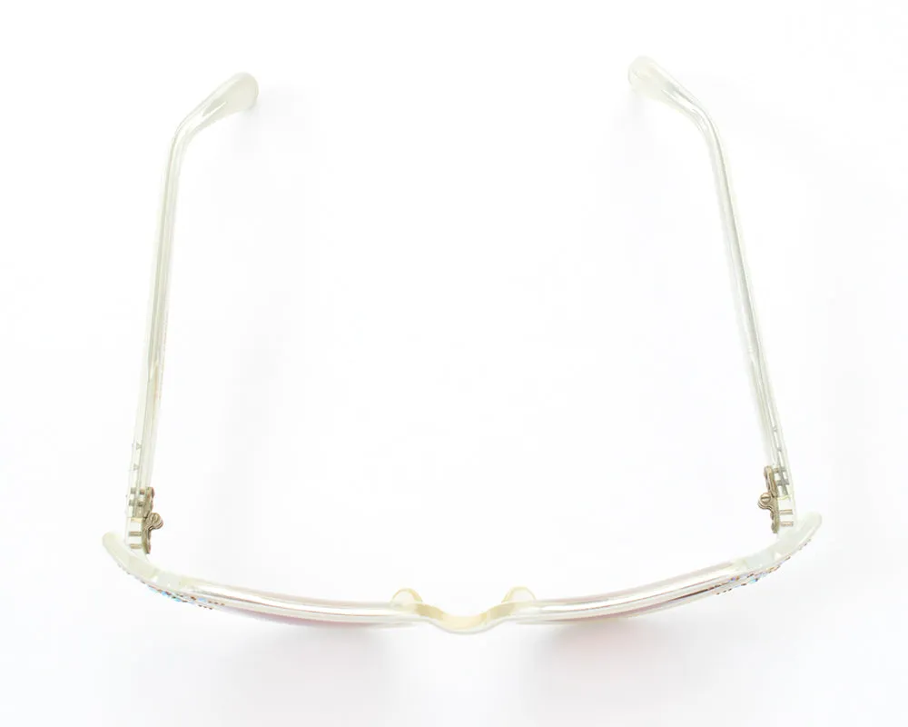 1950s Rhinestone Pearlescent Carved Lucite Cat Eye Sunglasses