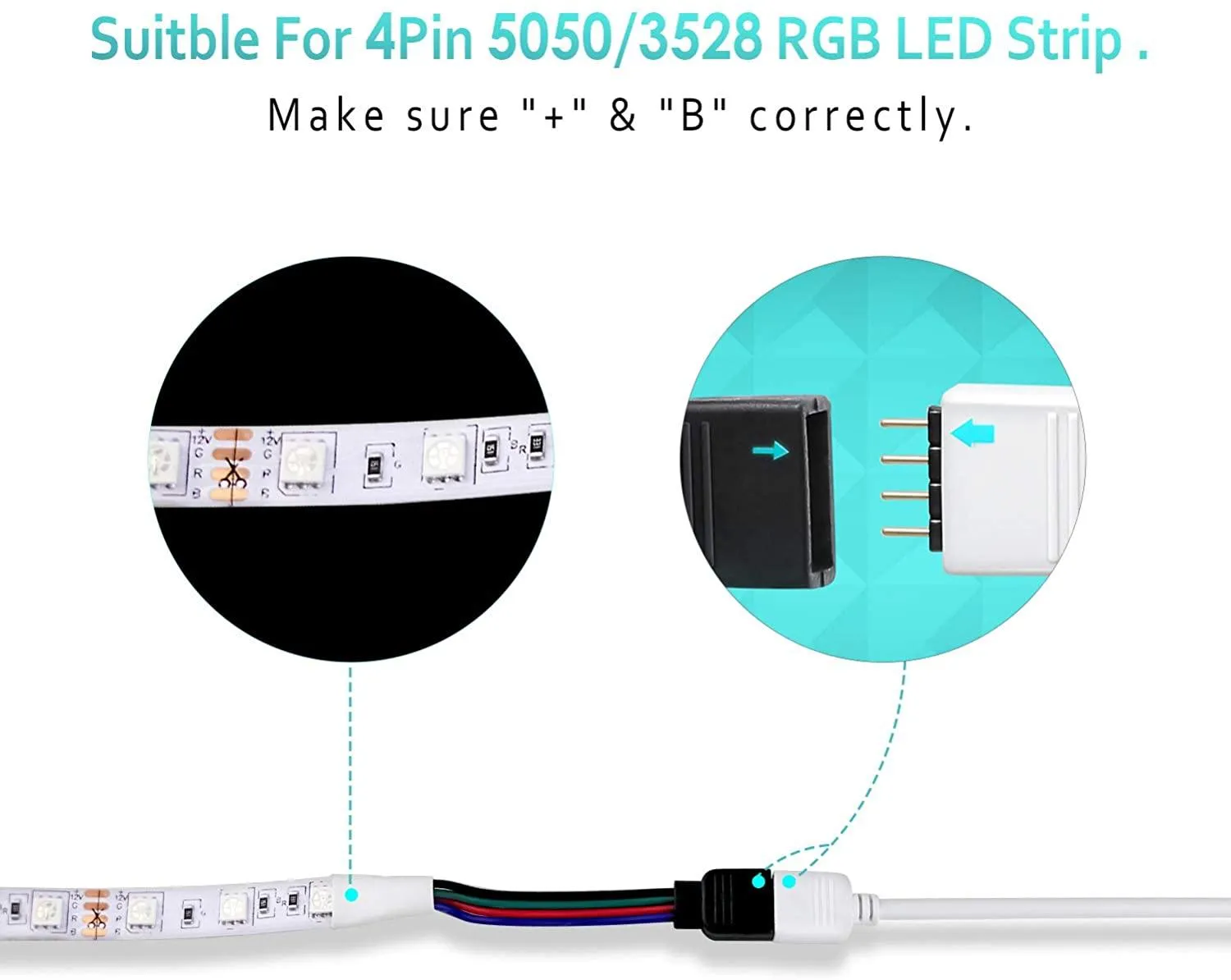 2 Metre DC 12V/24V RGB LED Strip 4 Pin Soldless Connector Cables 5050 3528