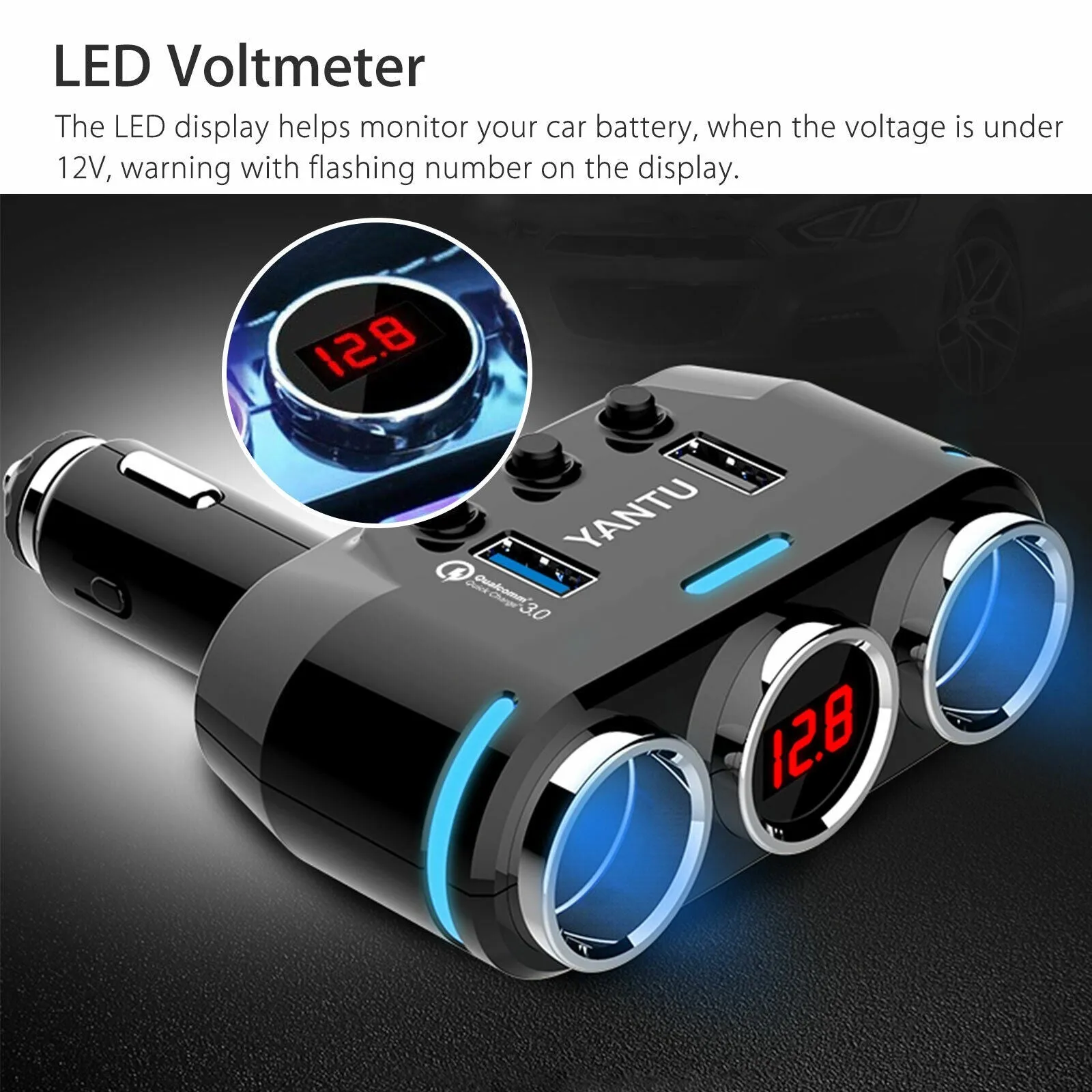 2-way Car Cigarette Lighter Socket Splitter Portable Dual USB Car