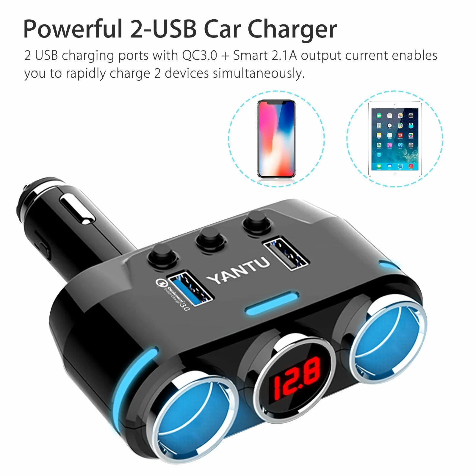 2-way Car Cigarette Lighter Socket Splitter Portable Dual USB Car