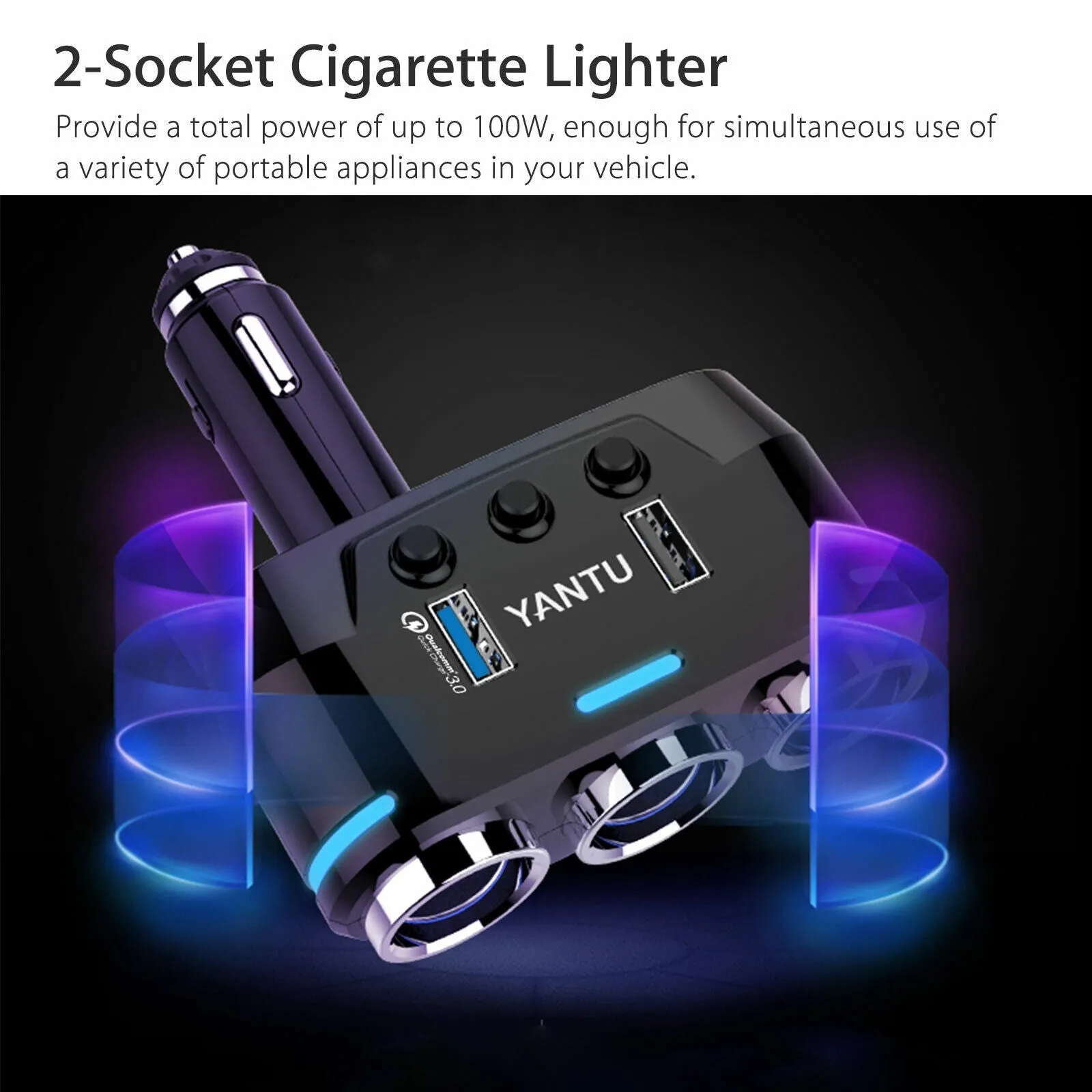 2-way Car Cigarette Lighter Socket Splitter Portable Dual USB Car