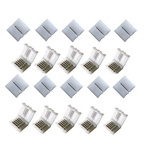 20pcs 5Pin 12MM RGBw 5050 LED Light Strip Solderless Connector Adapter for 5050SMD Non-Waterproof RGBW LED Strip (20 Pcs RGBW Connectors)