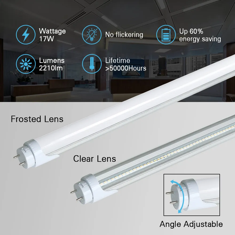 2200 Lumens - T8 4ft LED Tube Light - Ballast Bypass - Double Ended - 17W - 5000K -120-277V - Pack of 20
