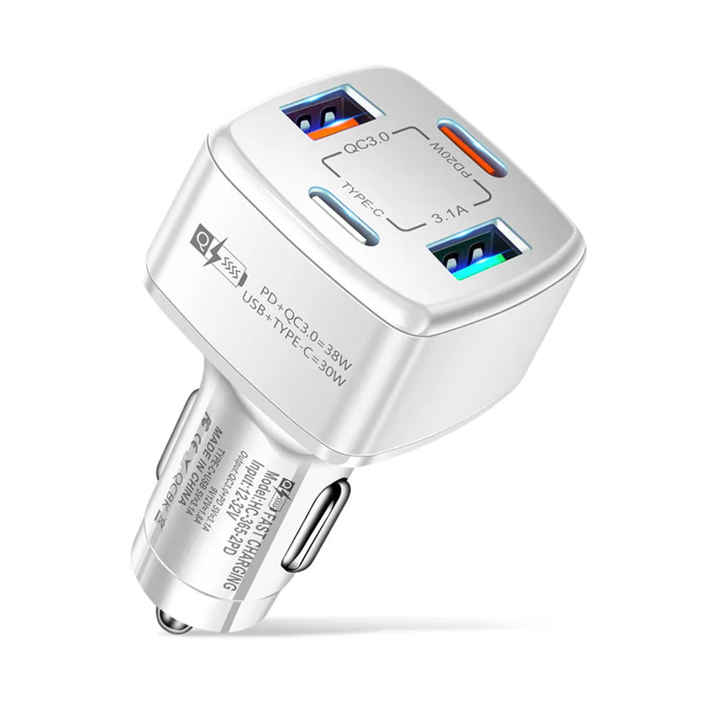 4-in-1 Type-C Fast Car Charger 38W Pd Qc3.0 3.1a 2usb Dual-Line