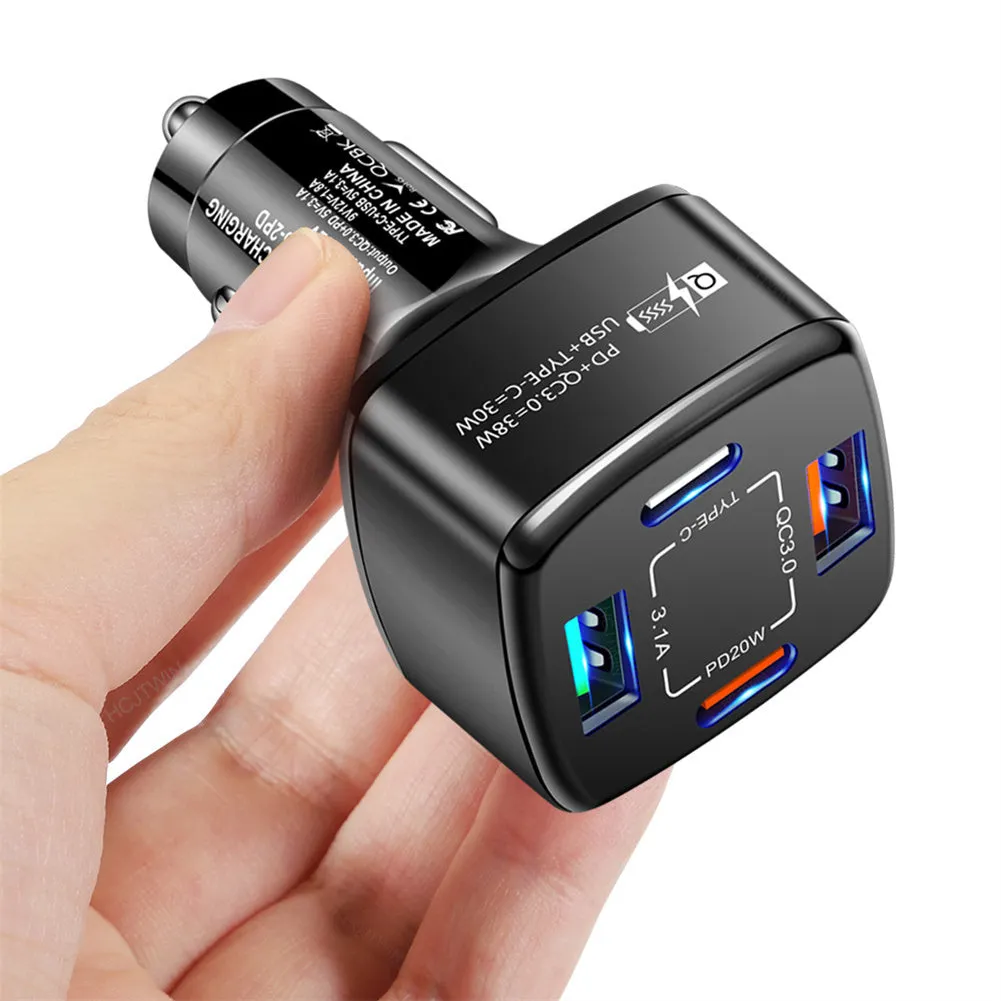 4-in-1 Type-C Fast Car Charger 38W Pd Qc3.0 3.1a 2usb Dual-Line
