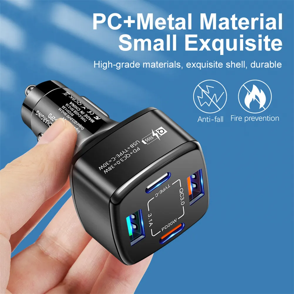 4-in-1 Type-C Fast Car Charger 38W Pd Qc3.0 3.1a 2usb Dual-Line