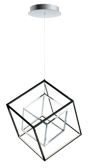 4 Square 2-Light LED Pendant in Black & Polished Chrome