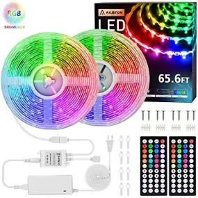 65.6ft Led Strip Lights 20M Ultra-Long S-Type Color Changing Light Strip with 2 Remote,600LEDs DIY Color Lights RGB LED Lights with UL Listed Adapter for Large-Place of Bar,Party,Home Decoration