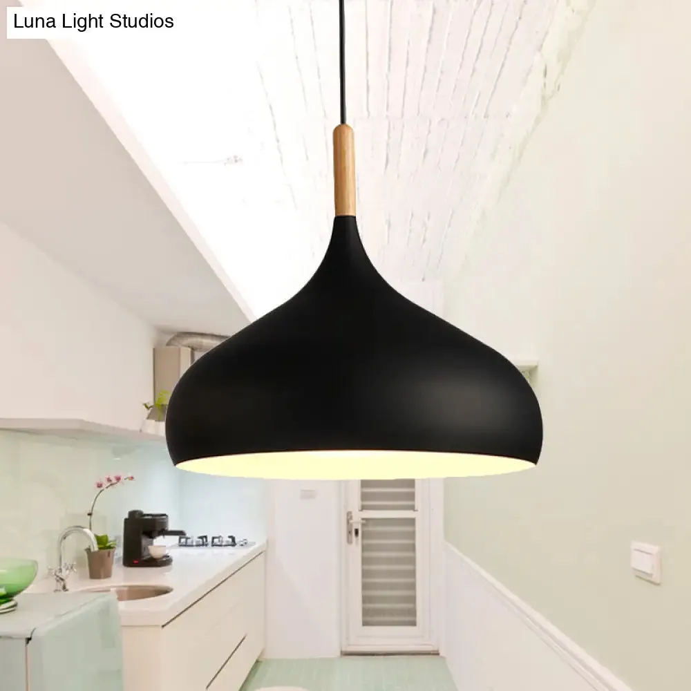 9.5"/12.5"/14"W Teardrop Pendant Lighting in Nordic Style Metal 1 Light Black/White/Gold Hanging Light