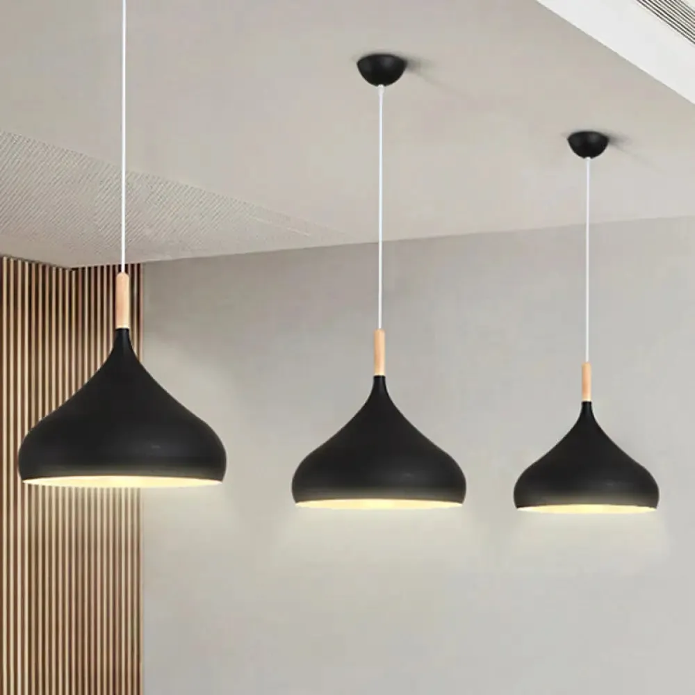 9.5"/12.5"/14"W Teardrop Pendant Lighting in Nordic Style Metal 1 Light Black/White/Gold Hanging Light