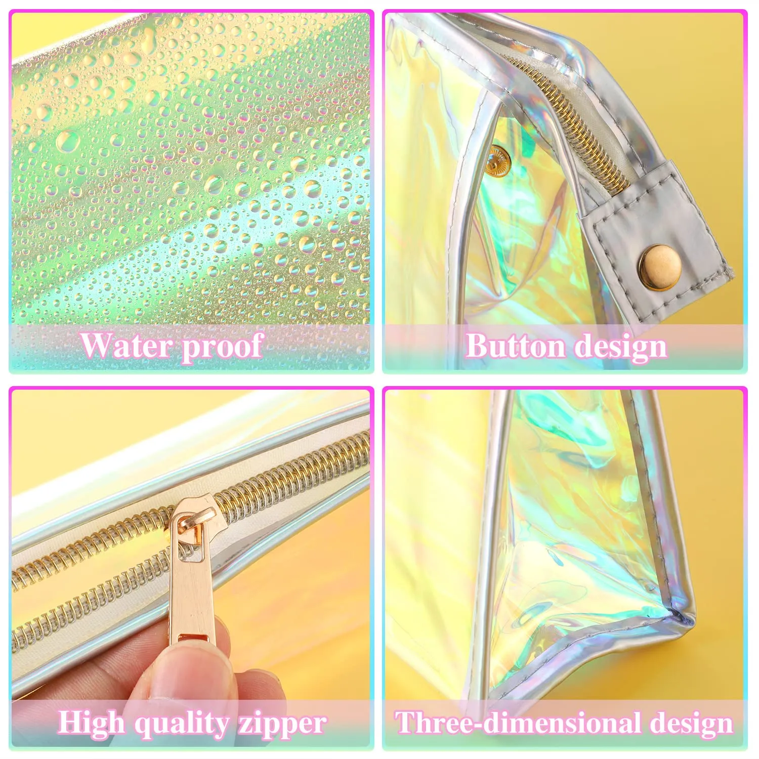 BESARME 10 Pcs Holographic Makeup Bags Bulk, Stocking Stuffers for Women Clear Iridescent Makeup Bag Portable Zippered Waterproof Toiletry Cosmetic Bags Christmas Gifts for Women