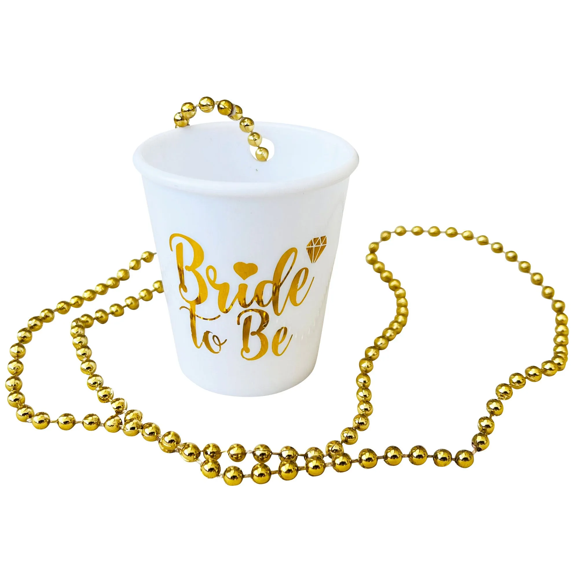Bride to Be Shot Glass on Necklace White and Gold