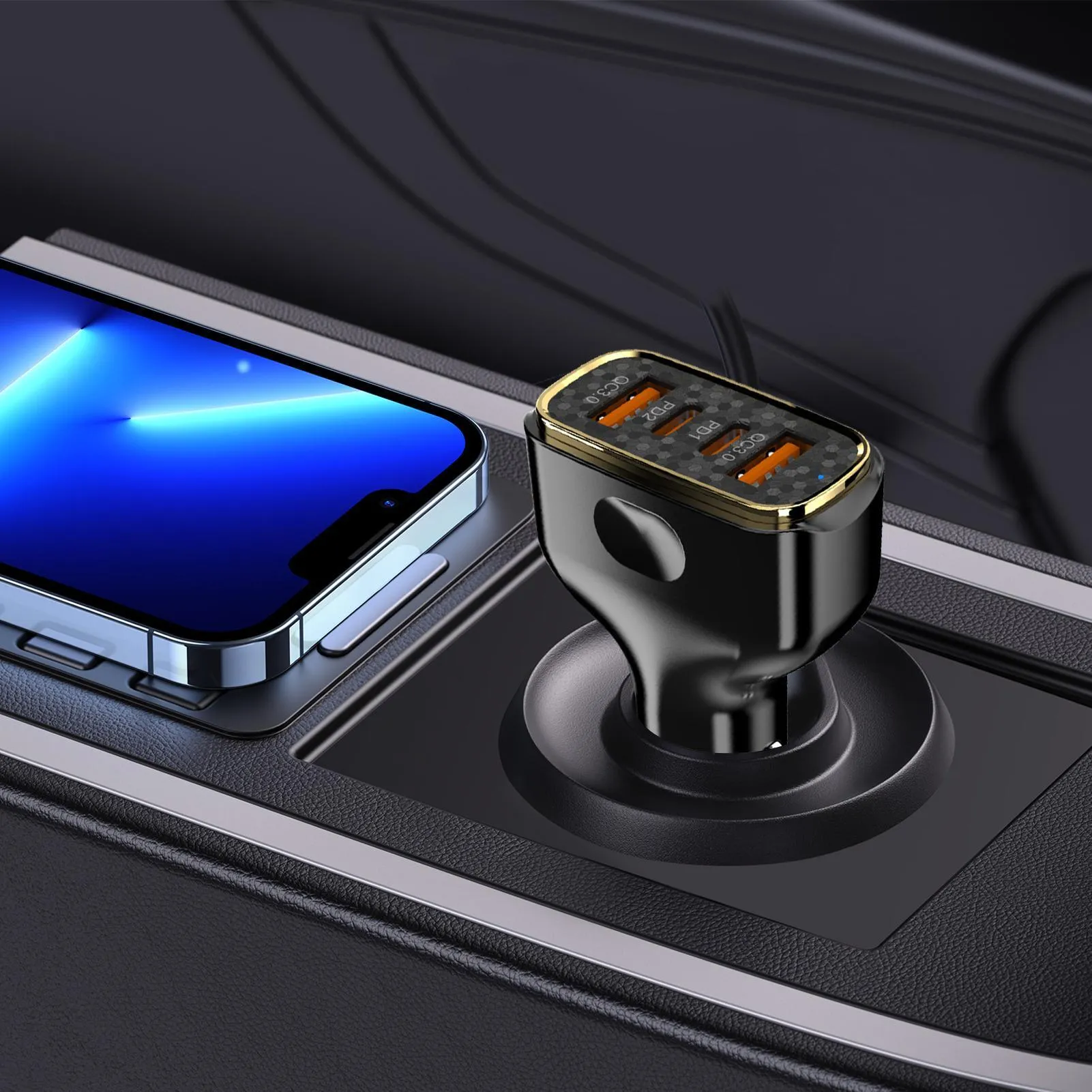 Car Charger Fast Charging 80W USB Charger LED Lights 2 USB A 2