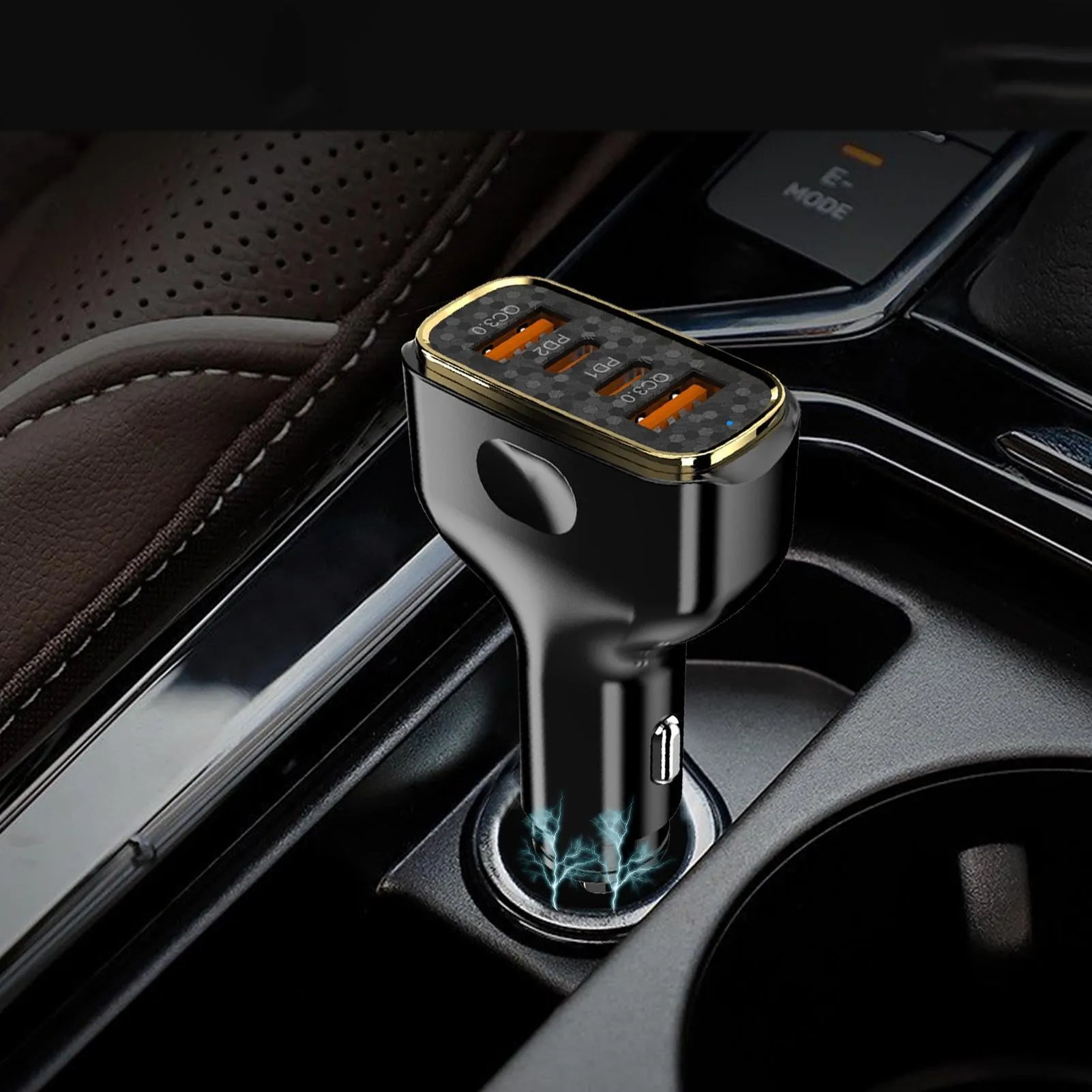 Car Charger Fast Charging 80W USB Charger LED Lights 2 USB A 2