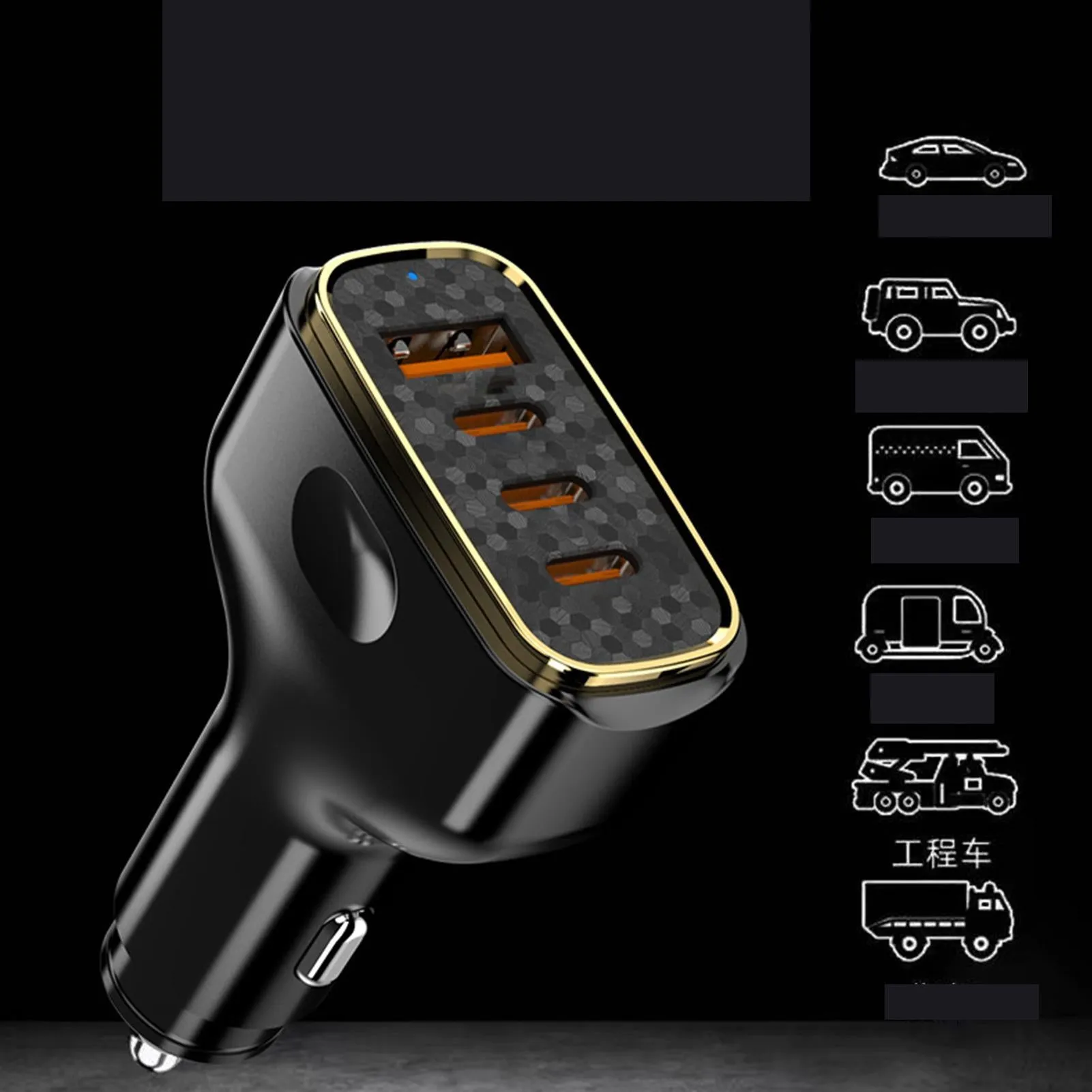 Car Charger Fast Charging 80W USB Charger LED Lights 2 USB A 2