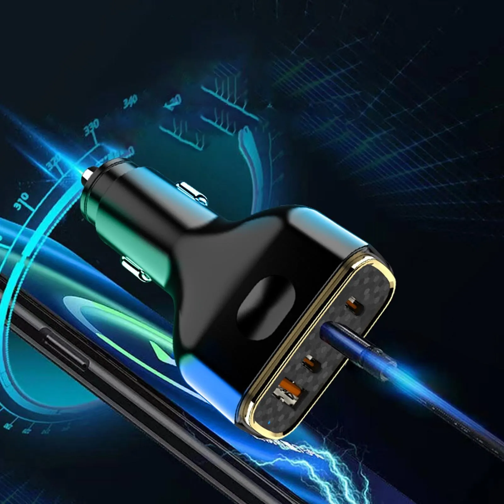Car Charger Fast Charging 80W USB Charger LED Lights 2 USB A 2
