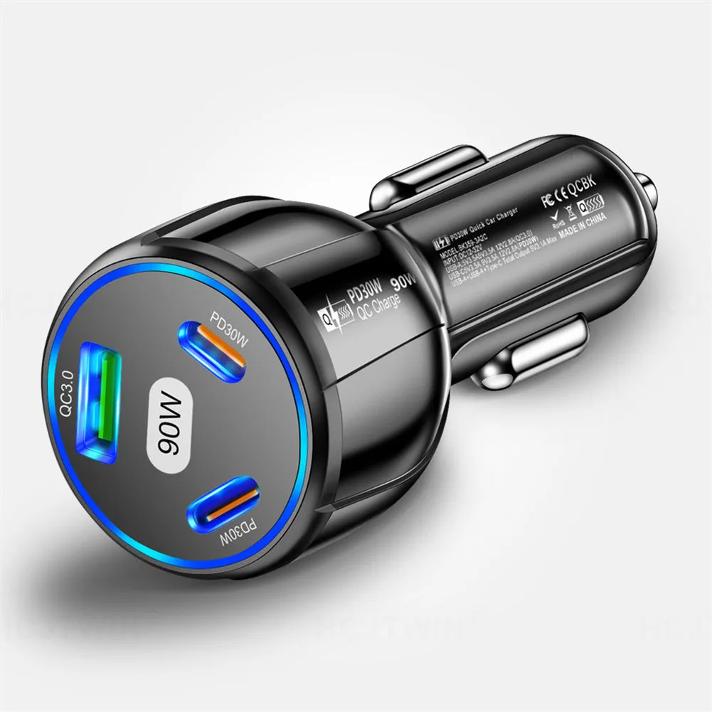 Car Charger Fast Charging 90W USB Charger 2 PD USB C 1 USB A Car