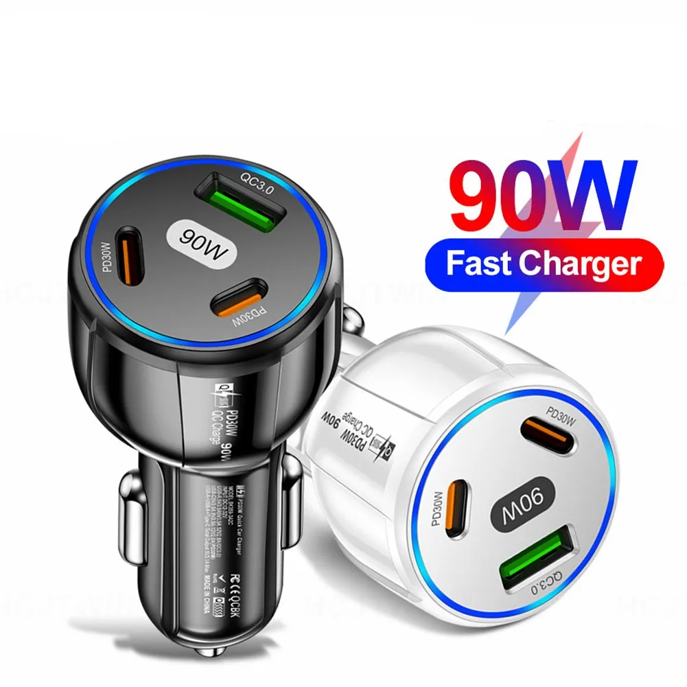 Car Charger Fast Charging 90W USB Charger 2 PD USB C 1 USB A Car