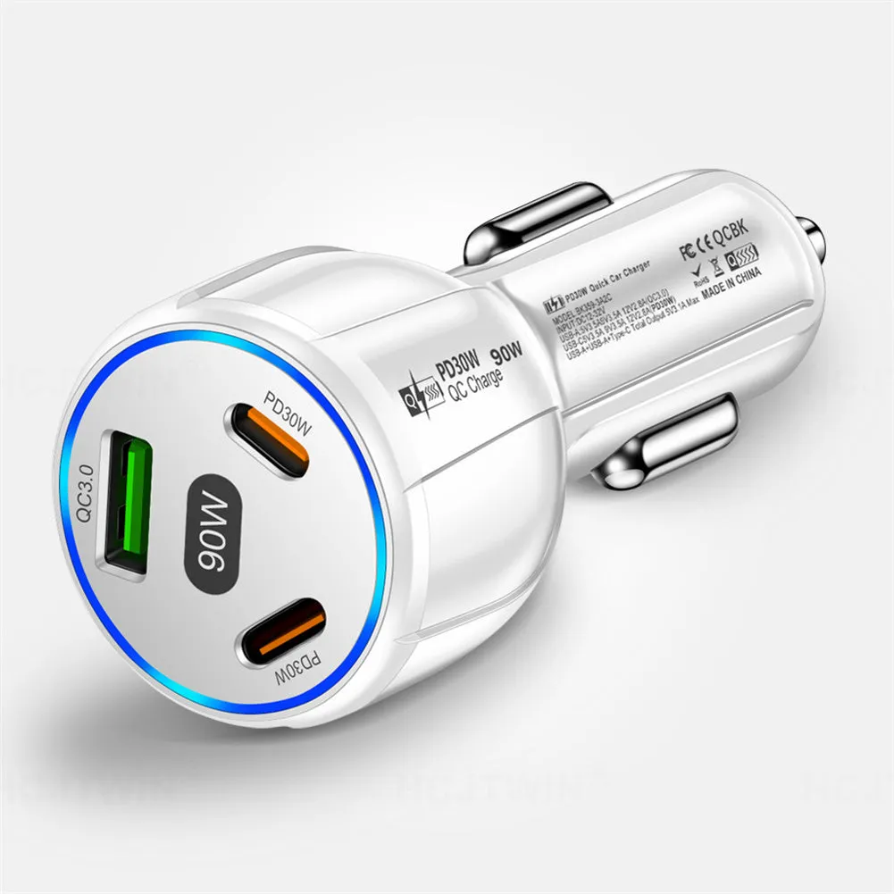 Car Charger Fast Charging 90W USB Charger 2 PD USB C 1 USB A Car