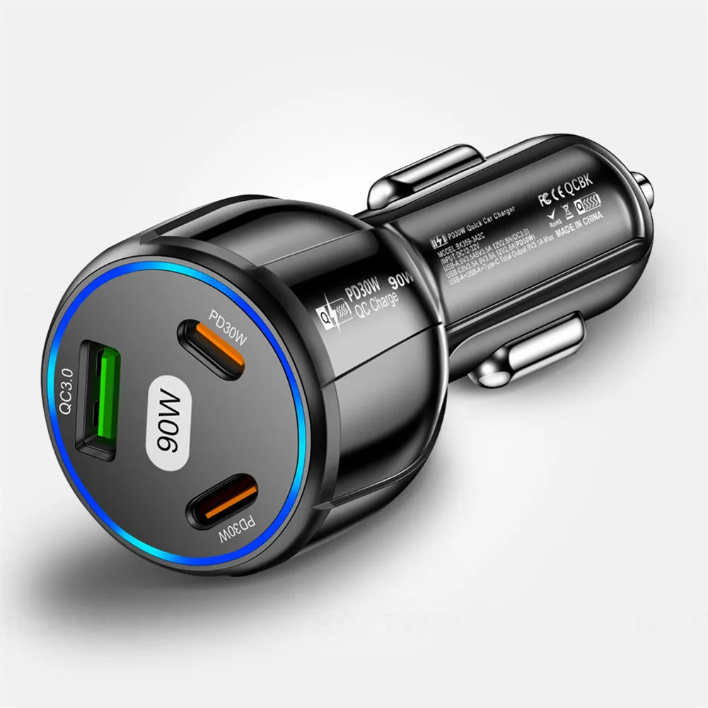 Car Charger Fast Charging 90W USB Charger 2 PD USB C 1 USB A Car