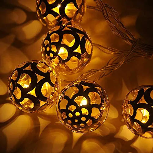 Citra Metal Ball Morrocan Orb White Wire String Light Fairy Lights for Diwali and Festival Decorations - Warm White