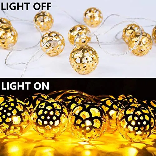 Citra Metal Ball Morrocan Orb White Wire String Light Fairy Lights for Diwali and Festival Decorations - Warm White