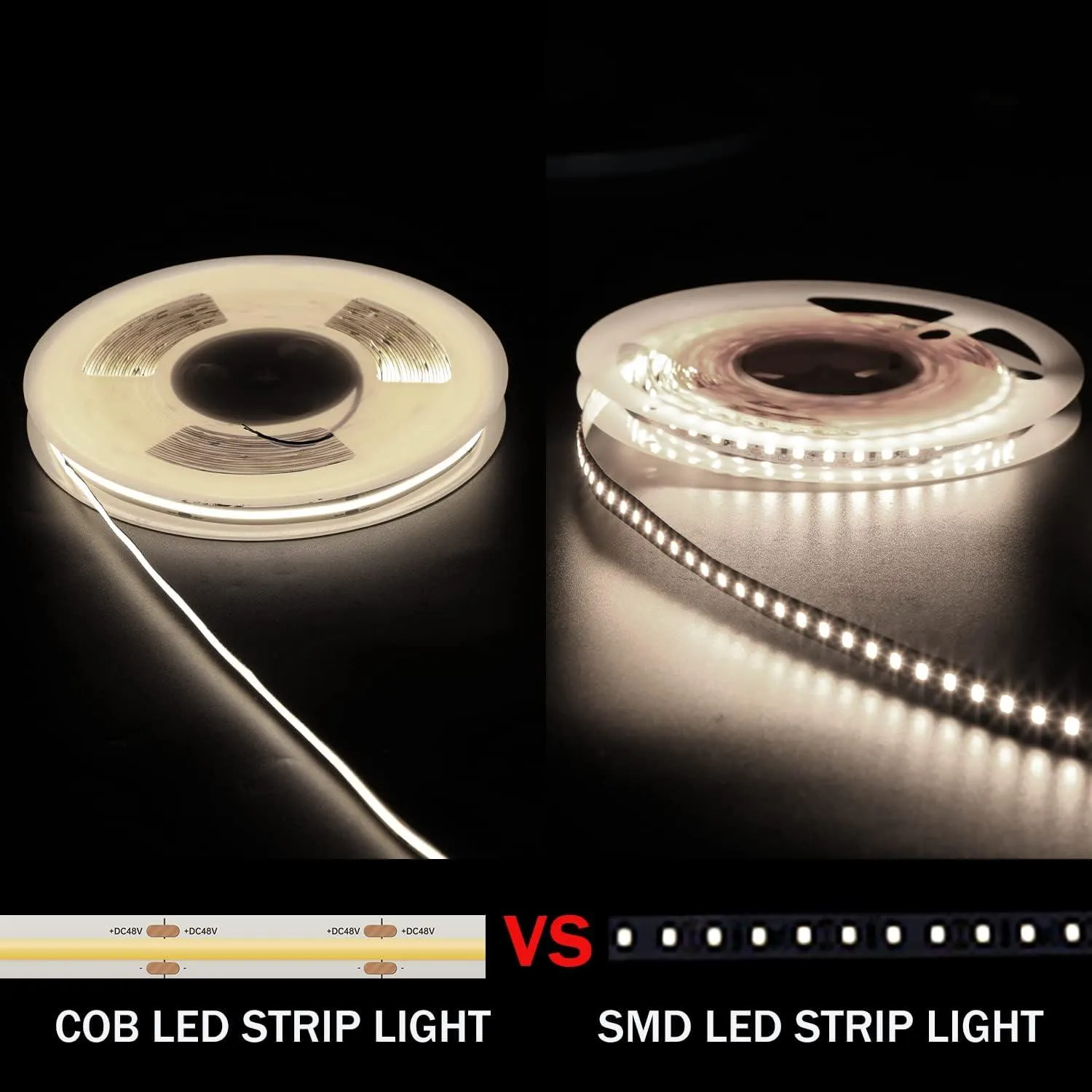 COB LED Strip Lights 65.6ft/20m, 4000K White, DC48V, CRI90 