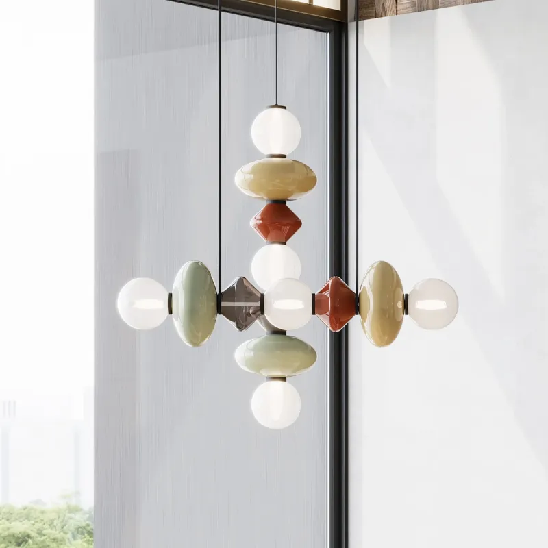 Colourful Stacked Glass Vertical Pendant
