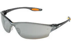 Crews Law 2 Safety Glasses With Smoke Frame, Silver Mirror Polycarbonate Duramass Scratch-Resistant Lens, TPR Nose Pad And Orange Temple Inserts
