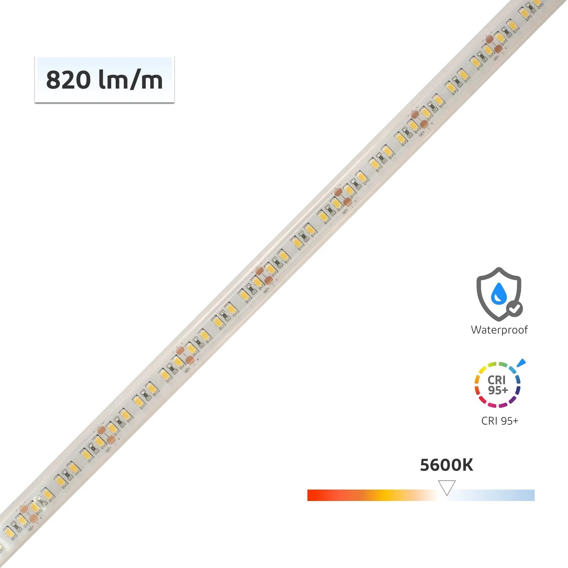 CRI-MAX™ CRI 95  IP67 Waterproof LED Flexible Strip 5600K - 5m/Reel