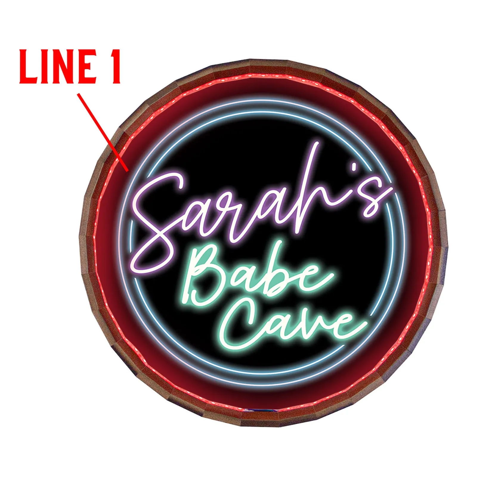 Custom LED Wood Barrel Top Sign - Babe Cave