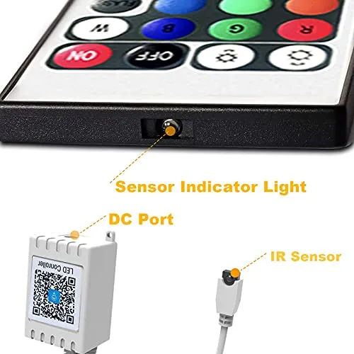 DAYBETTER Updated Bluetooth Remote Control for RGB LED Light Strips, 2 Ports 24 Key 4 Pin Output Dimmable LED Strip Lights Voltage DC 12V(Without Power Adapter)