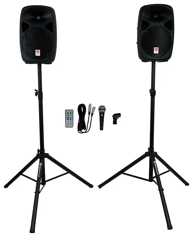 DJ Kit Rockville RPG102K with 10" speakers, Bluetooth, microphone, stands facade and lighting RPG102K RFAAW DJ PACK 2