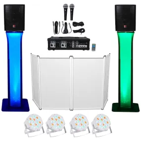 DJ package with 10" speakers   Bluetooth mixer   microphones   tripod   totem stands   façade   lighting Rockville RPG2X10 (2) RTP32W RFAAW PACK 2