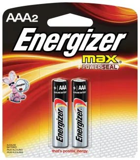 Energizer E92BP-2 Battery, 1.5 V Battery, 1250 mAh, AAA Battery, Alkaline, Manganese Dioxide, Zinc :EA: QUANTITY: 1