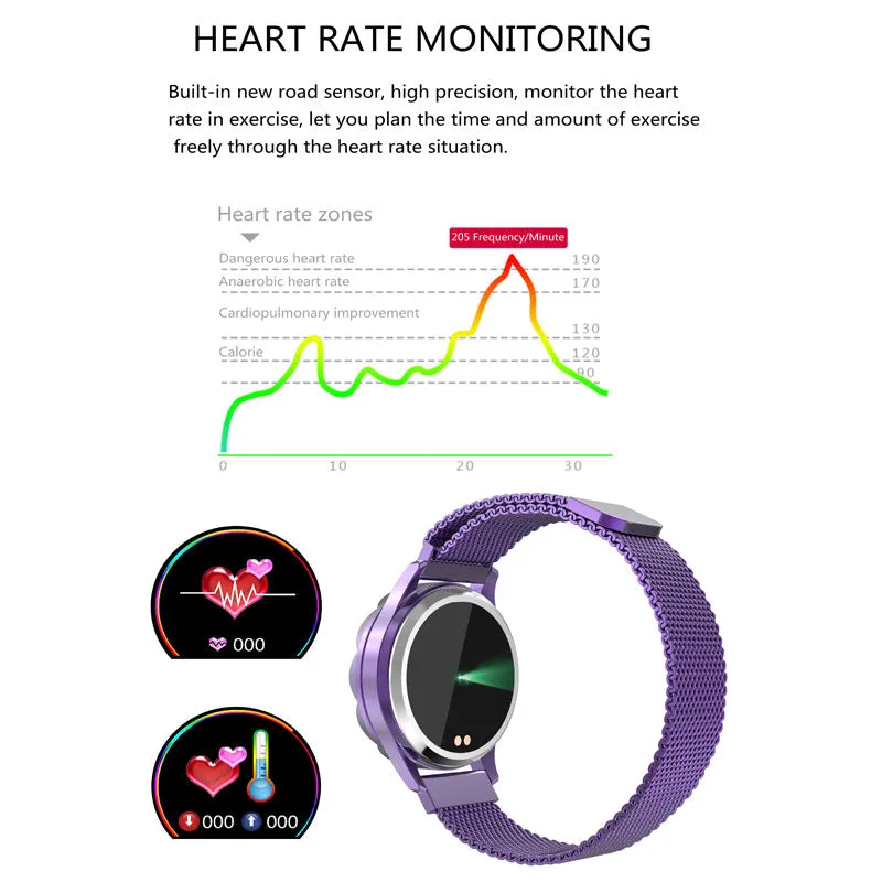 Fashion Luxury Lady Women Smart Watch Android Bluetooth Fitness Tracker Heart Rate Blood Pressure For Sport Smartwatch