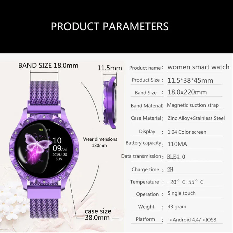 Fashion Luxury Lady Women Smart Watch Android Bluetooth Fitness Tracker Heart Rate Blood Pressure For Sport Smartwatch